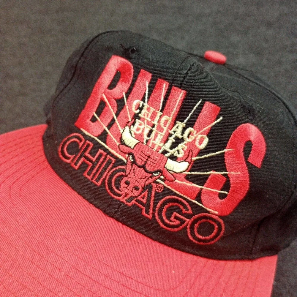 Vintage Chicago Bulls‎ Hat Cap Black Red Script Logo NBA AJD Rare 90s VTG